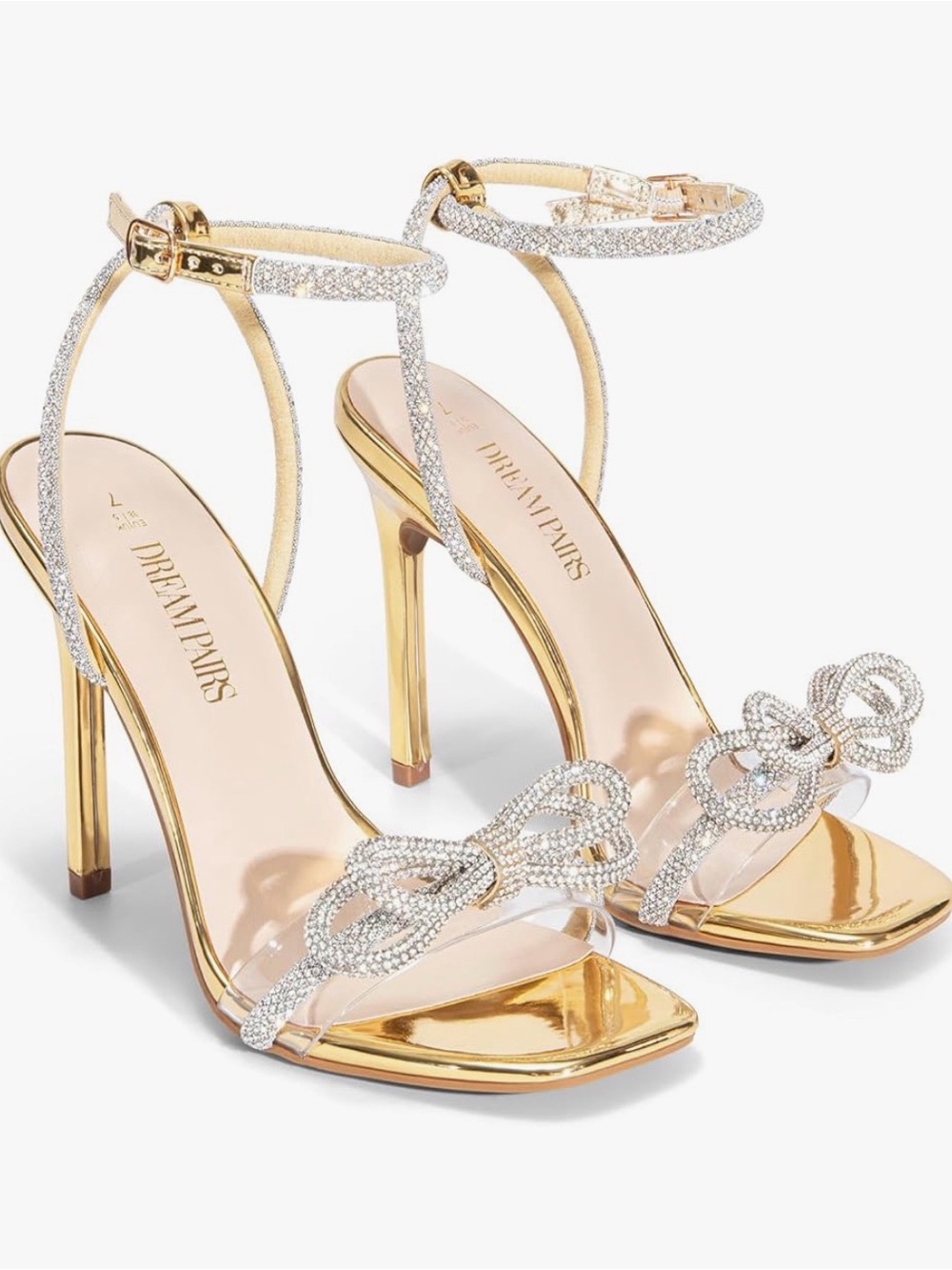 Dream Pairs Gold and Silver Rhinestone Knot Ankle-Strap Heels